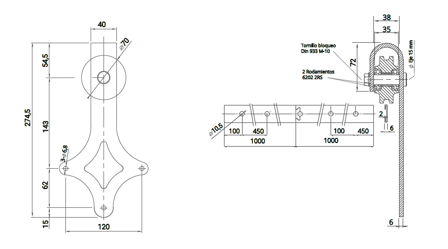 esquema medidas herrajes rústicos para puerta corredera superior de madera